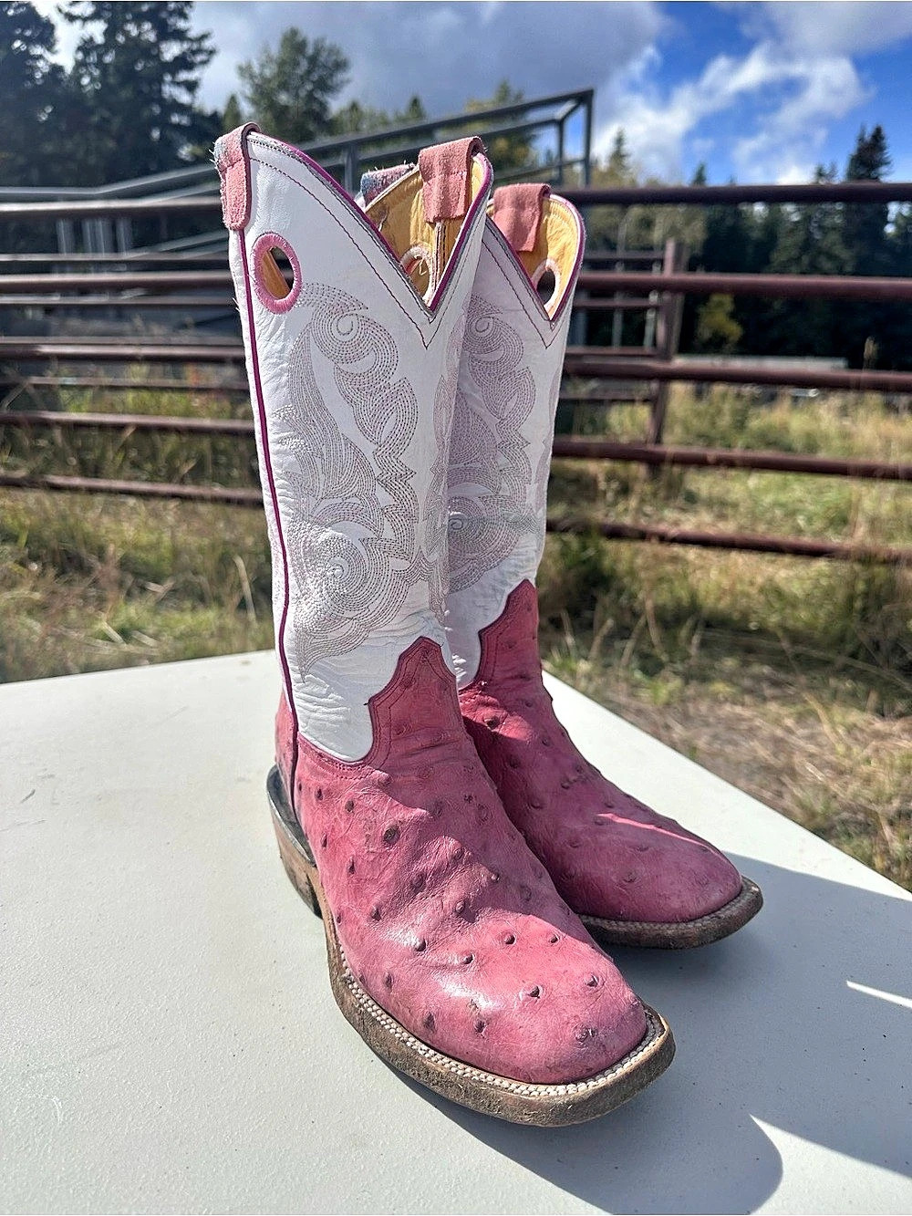 ONE OF A KIND- Rancherr Boots Square Toe Cowboy Boots- REAL OSTRICH
